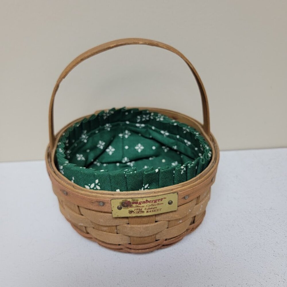 Longaberger 1985 Christmas Collection Cookie Basket Heritage Green Liner Collect